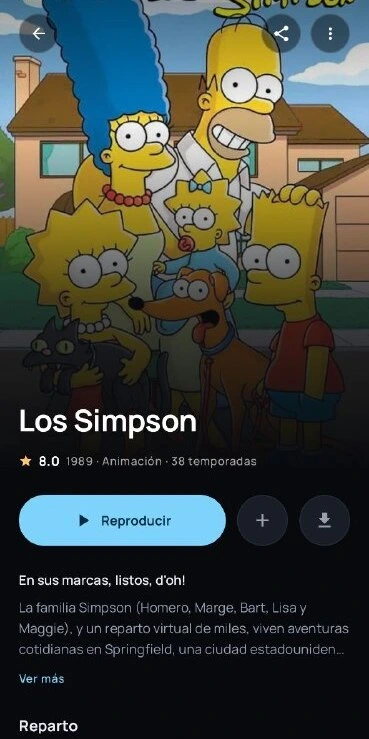 Pantalla de detalle de una película en HoviePlay con sinopsis y elenco